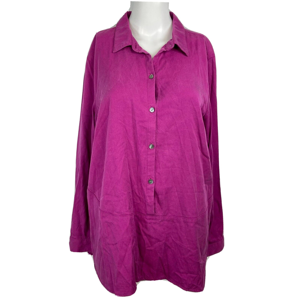 J Jill Shirt Womens Sz M Tunic Purple Collared Long Sleeve Pullover Top Buttons